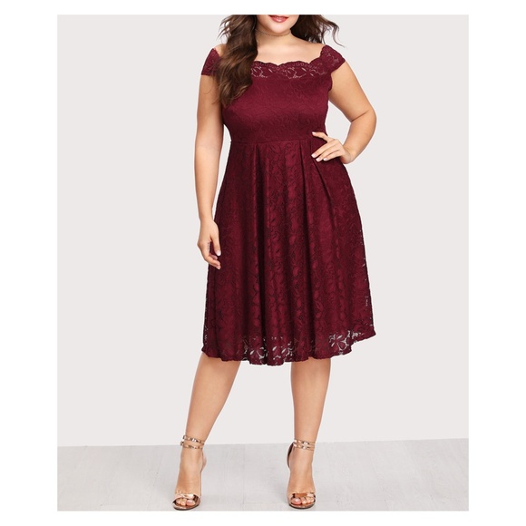 MBM Unlimited Dresses & Skirts - Burgundy Red Off the Shoulder Lace Dress